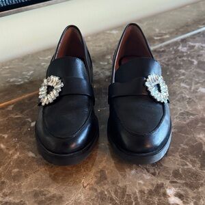 Gianni Bini Black Loafers with Crystal Accent